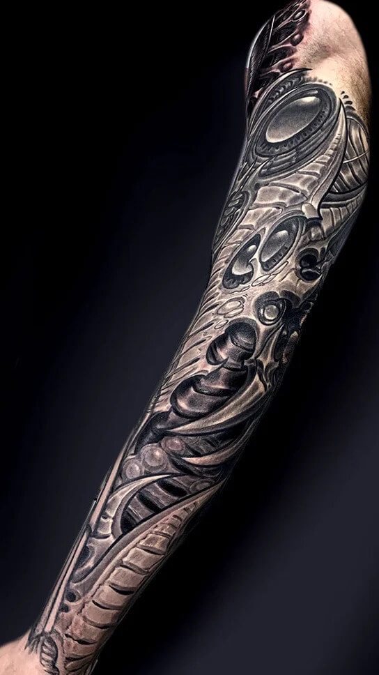 Biomechanical Tattoo seeve black and grey