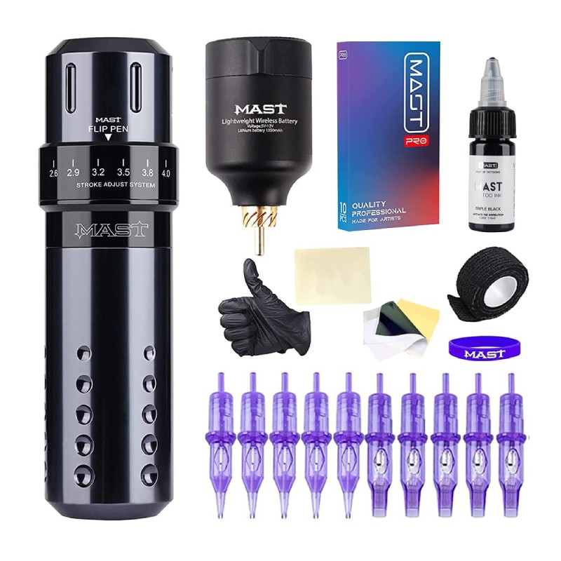 Mast Flip Rotary Machine Wireless Tattoo Pen Kit.