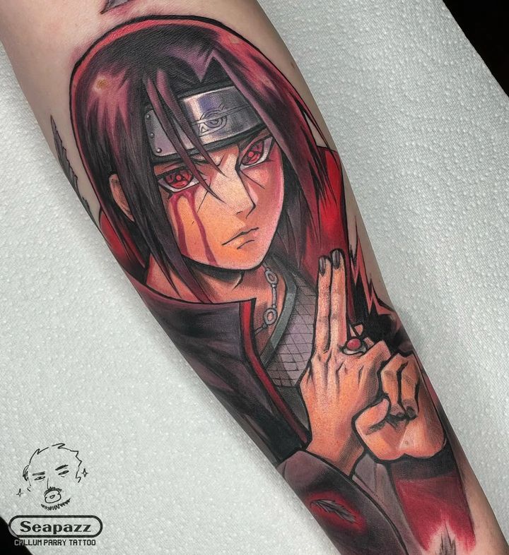 Naruto panel tattoo with a hint of colour , purple and red 💜♥️ DM TO BOOK!  - - - #tattoo #flashsheet #ignoranttattoo #ignorantst... | Instagram