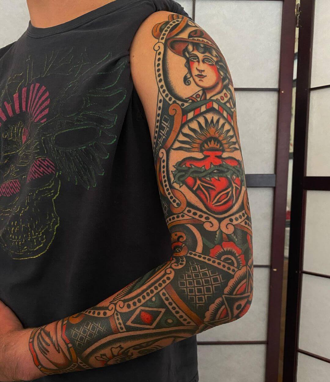 Old School style tattoo sleeve ideas men