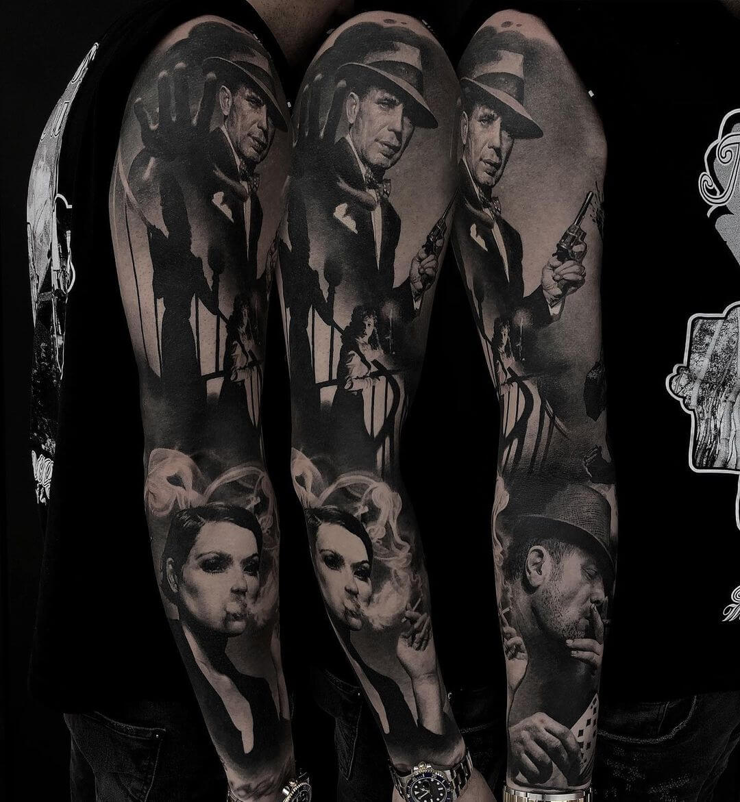 Realistic tattoo sleeve design