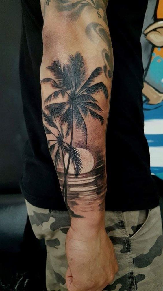beach tattoo ideas black nad gray