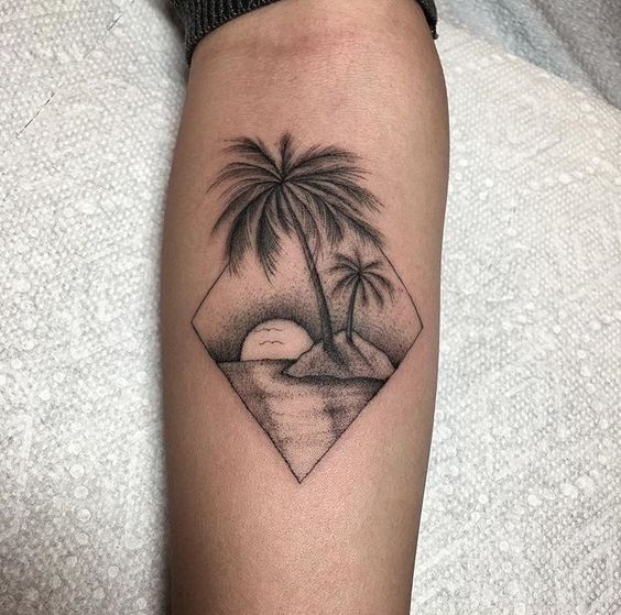 beach tattoo ideas dotwork