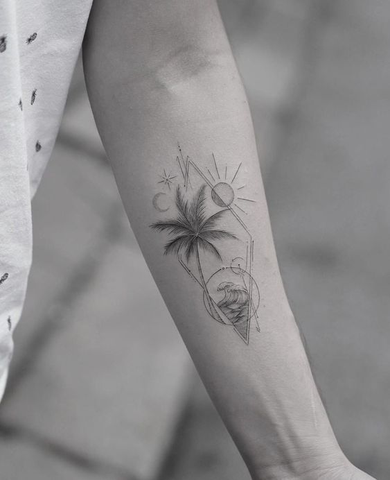 beach tattoo ideas fine line