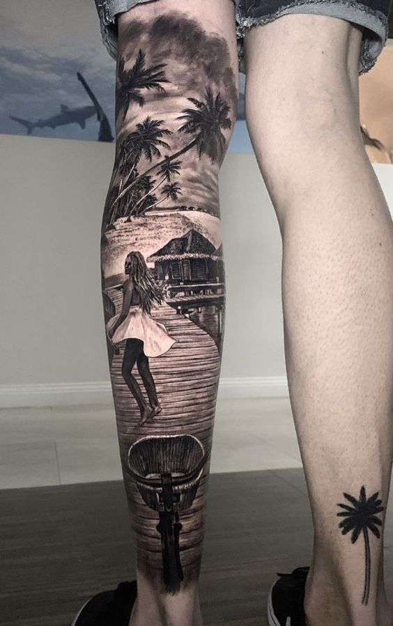 beach tattoo ideas on leg