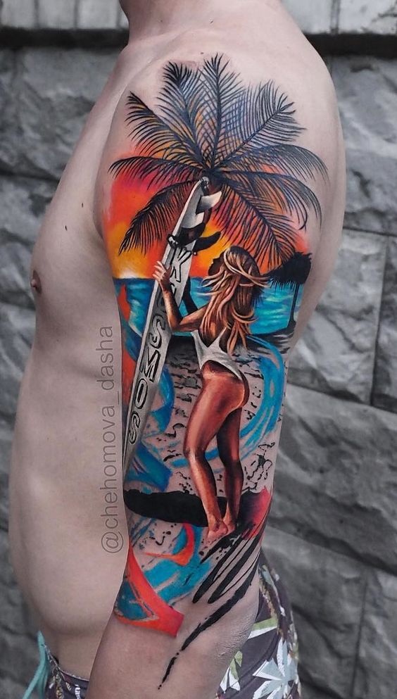 beach tattoo ideas sleeve