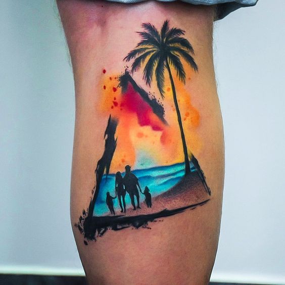 beach tattoo ideas watercolor