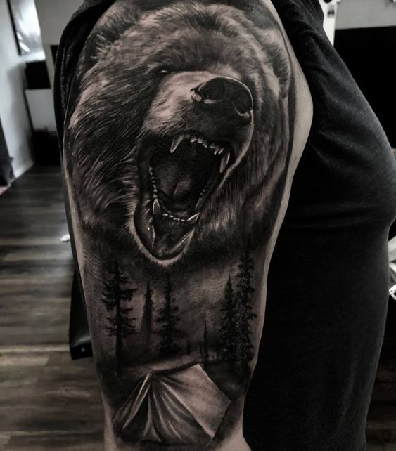 bear tattoo black and gray