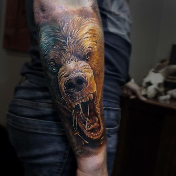bear tattoo color forearm