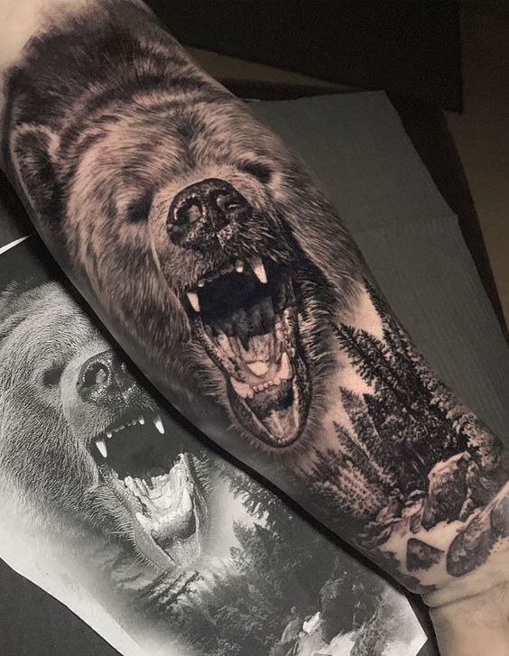 bear tattoo forearm design