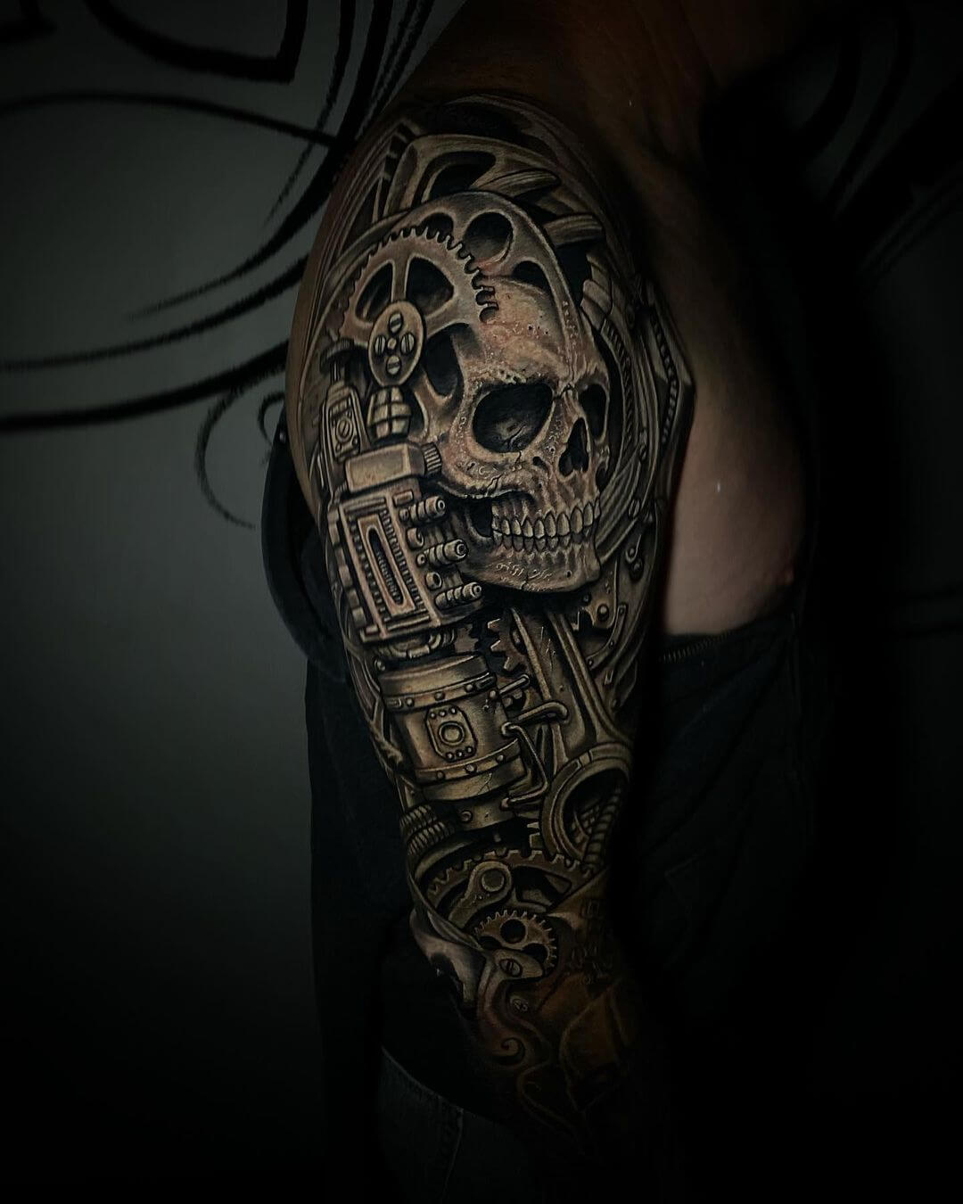 biomechanical skull tattoo