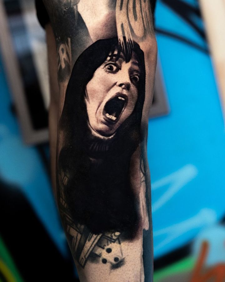black and grey realism tattoo The Shining