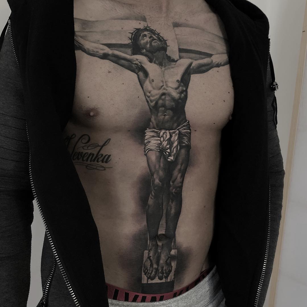 black and grey realism tattoo jesus