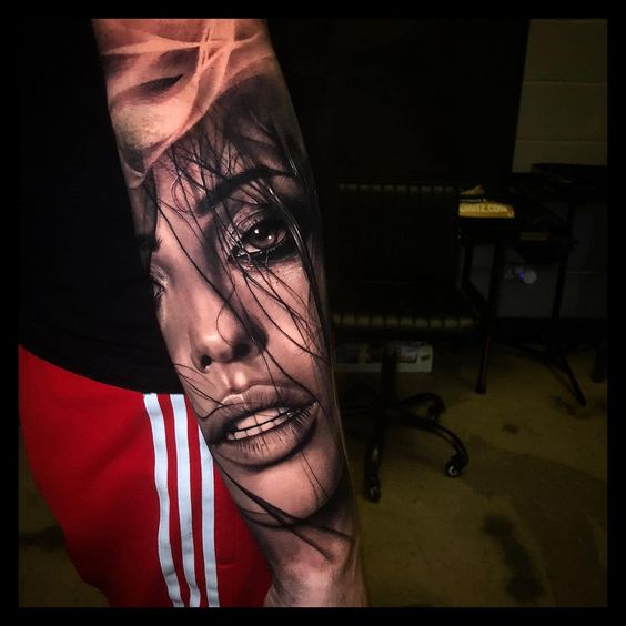 black and grey realism tattoo woman face
