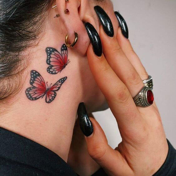 butterfly side neck tattoo