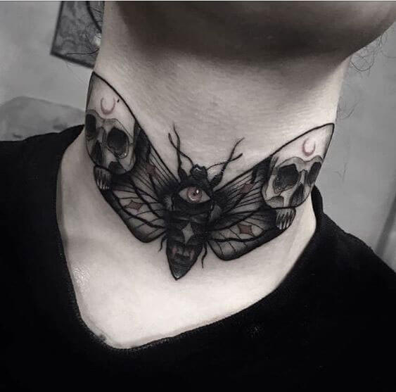 butterfly tattoo back of neck