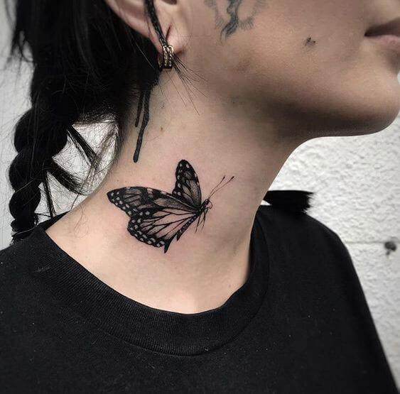 butterfly tattoo behind neck