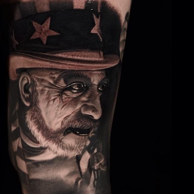 clown black and grey realism tattoo
