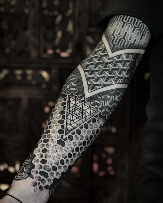 dotwork geometric tattoo.