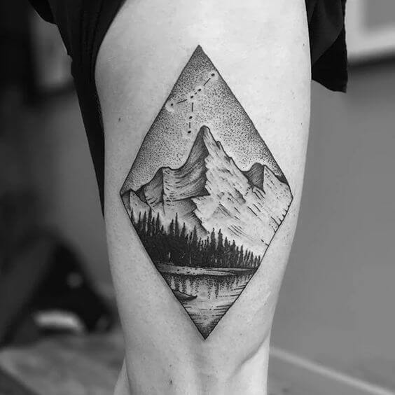 dotwork mountain tattoo.