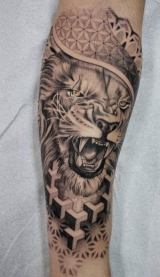 dotwork tattoos lion ideas.