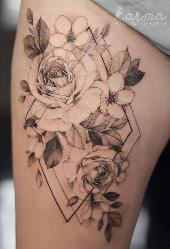 flower and geometric tattoo