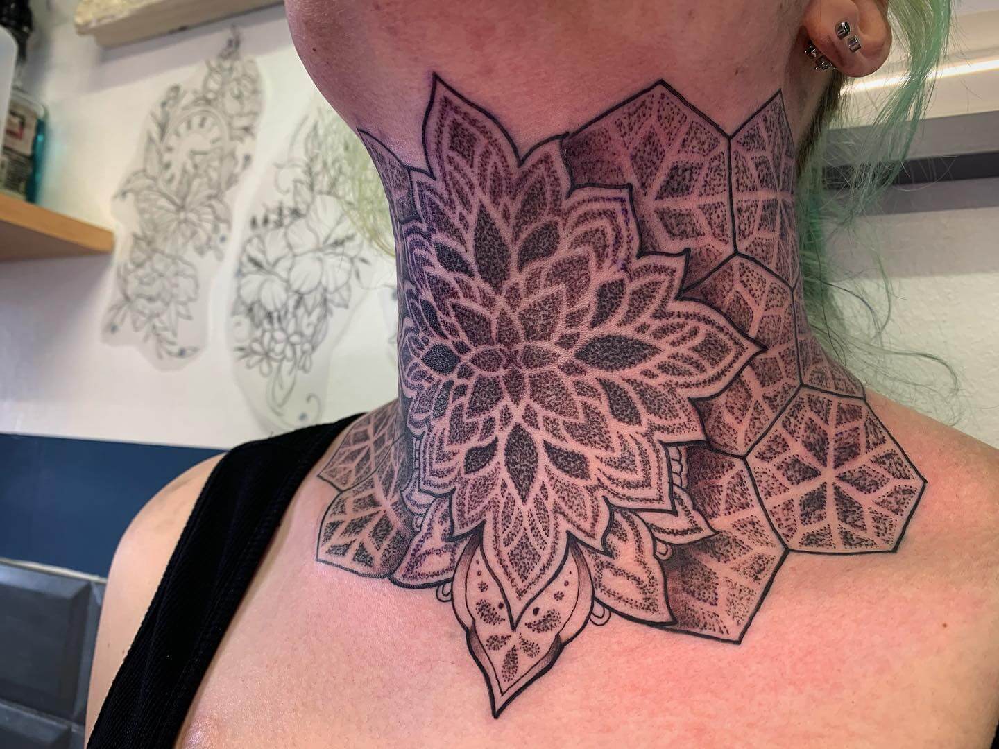 Raul Wesche | Neck tattoo done in one session! Neck mandala and 3d patterns  on the sides and collarbone! Thank you for sitting so tough! 💪💪 Done... |  Instagram