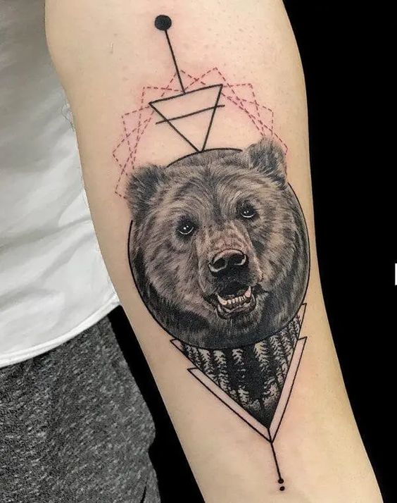 geometric bear tattoo forearm