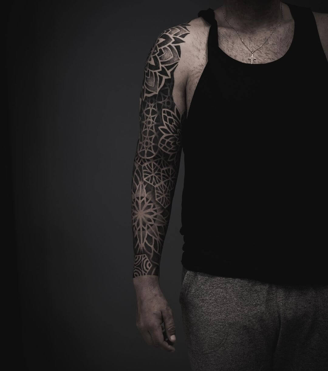 geometric blackout tattoo sleeve