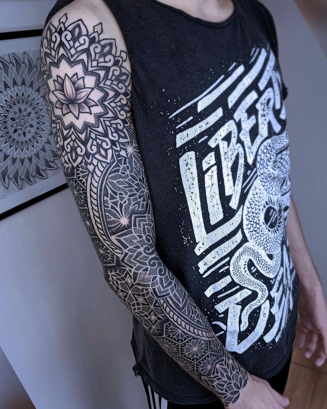 geometric flower tattoo sleeve 1