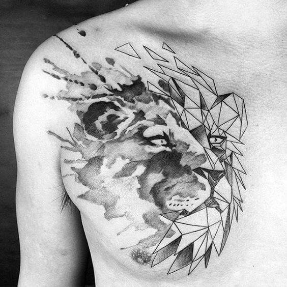 geometric lion head tattoo