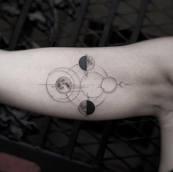 geometric moon cycle tattoo