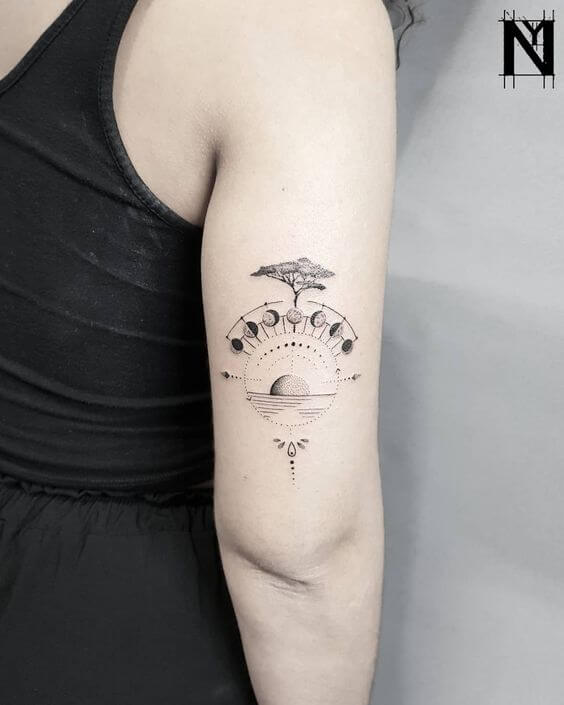 geometric moon phase tattoo
