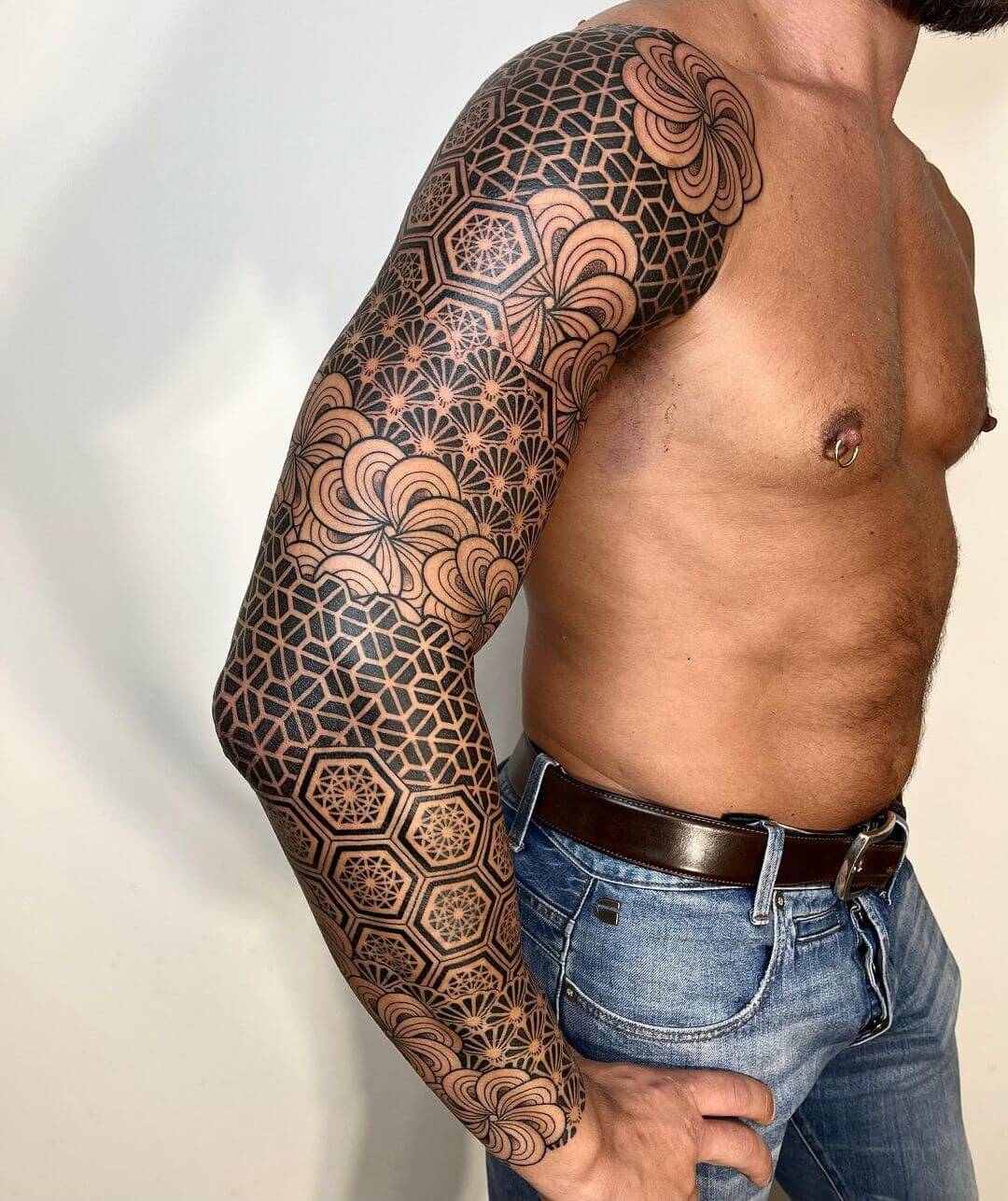 geometric tattoo sleeve ideas men