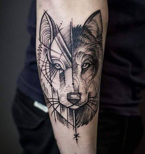 geometric wolf tattoo design