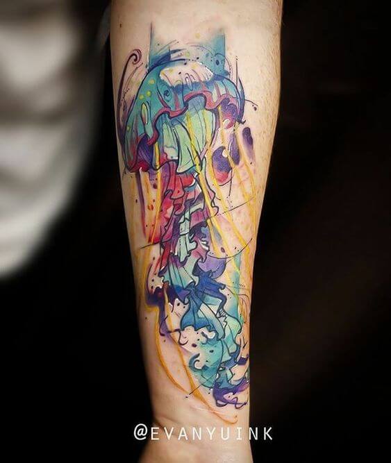 jellyfish watercolor tattoo.