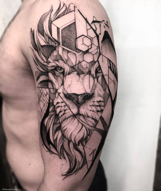 lion geometric tattoo