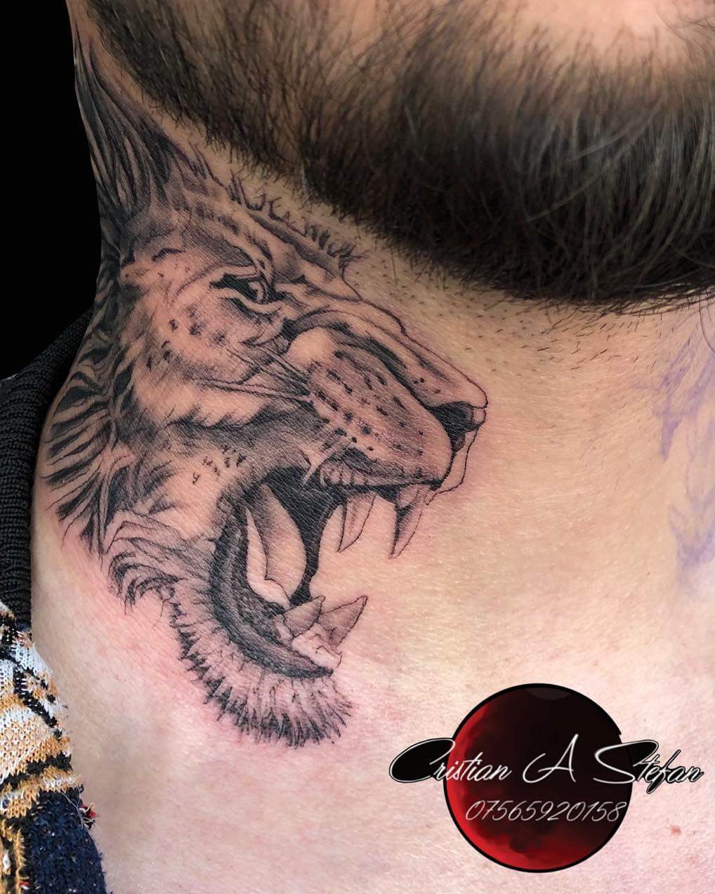 Awesome work in progress black and grey lion portrait male neck tattoo by  Kevin Soto. | Neck tattoo for guys, Neck tattoo, Side neck tattoo