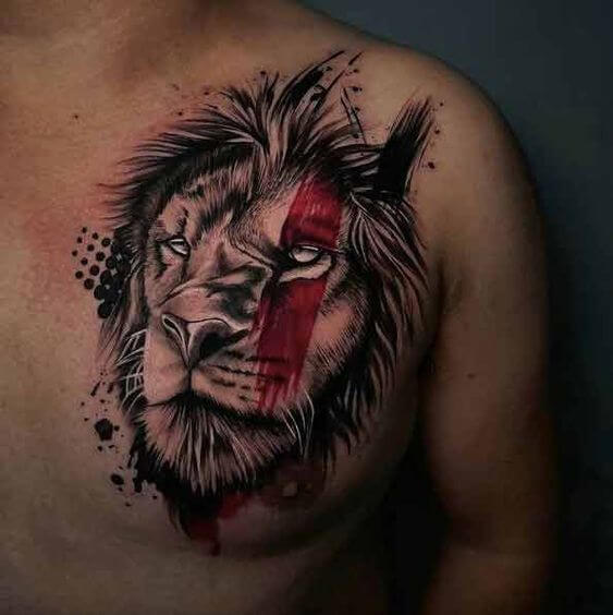 lion trash polka tattoo.