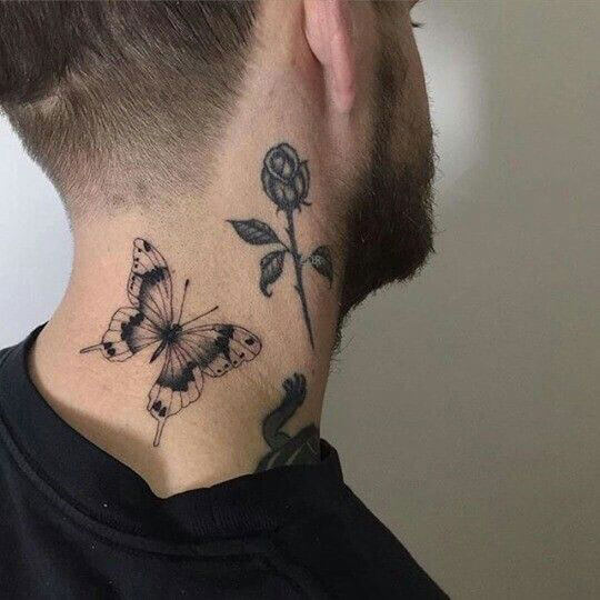 men butterfly neck tattoo