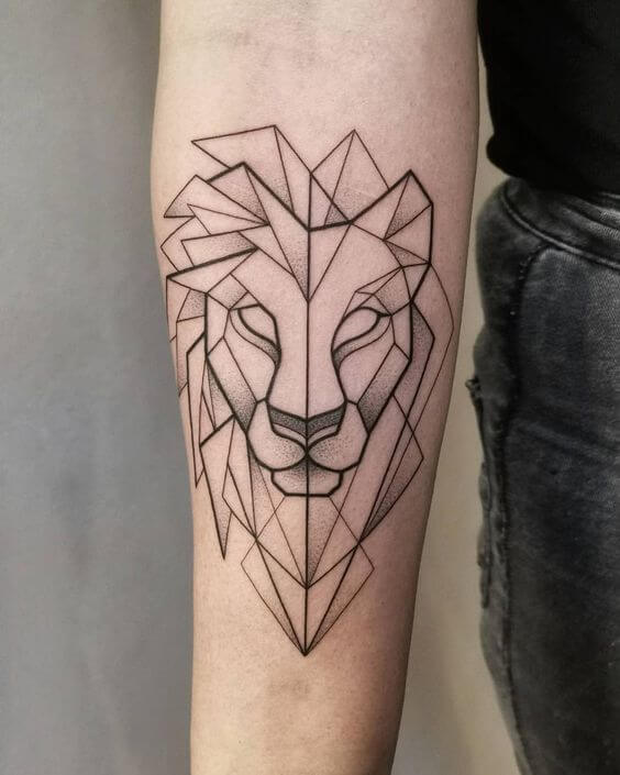 minimalist geometric lion tattoo