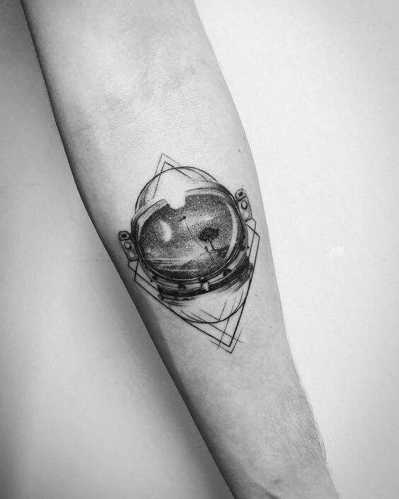 minimalist geometric planet tattoo
