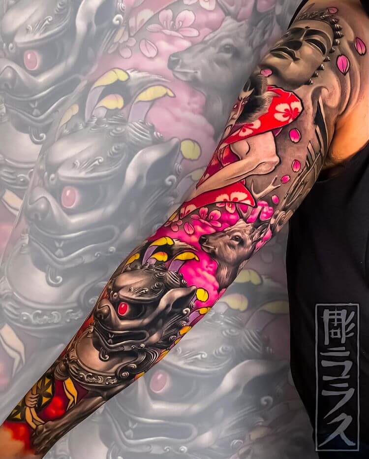 neo traditional japanese tattoo sleeve.