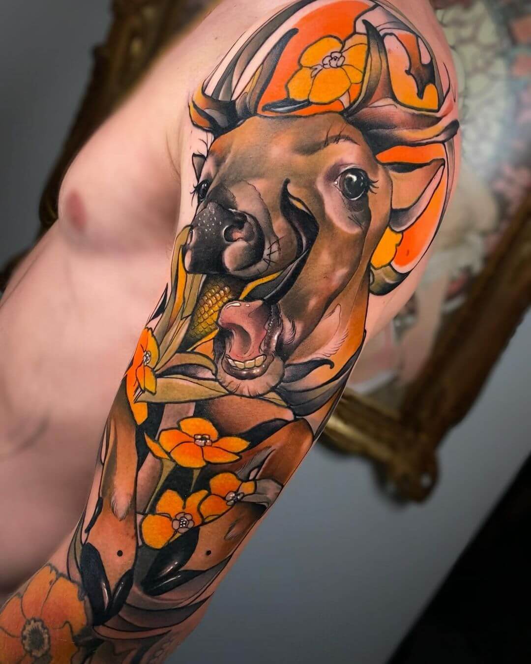neo traditional tattoo deer.