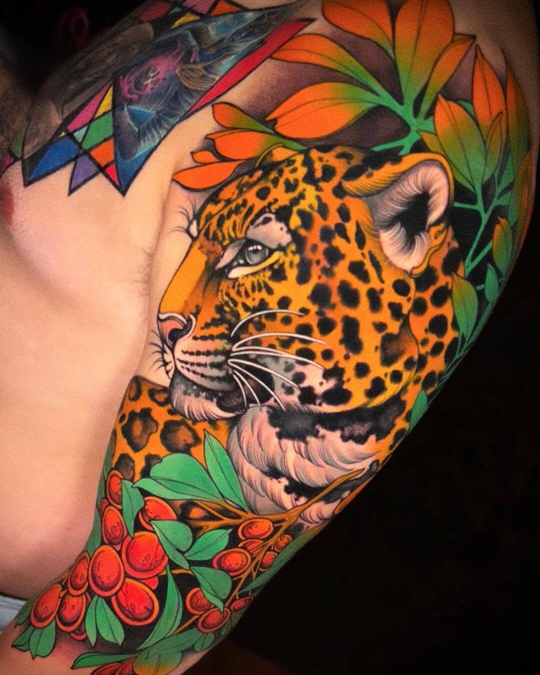 neo traditional tattoo tiger.