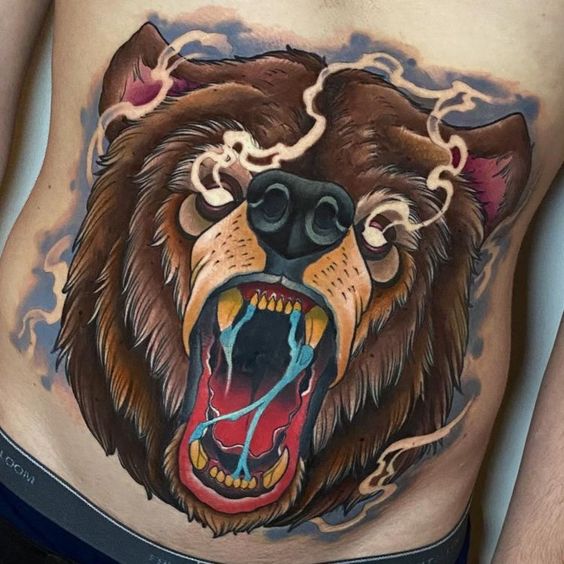new school bear tattooon stomach