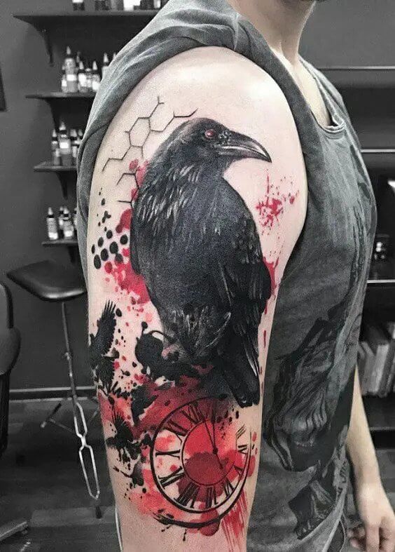 polka trash tattoo design raven.