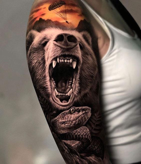 realistic bear tattoo