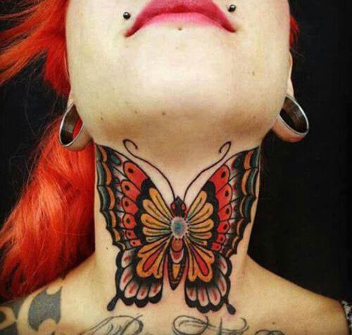 red butterfly tattoo neck