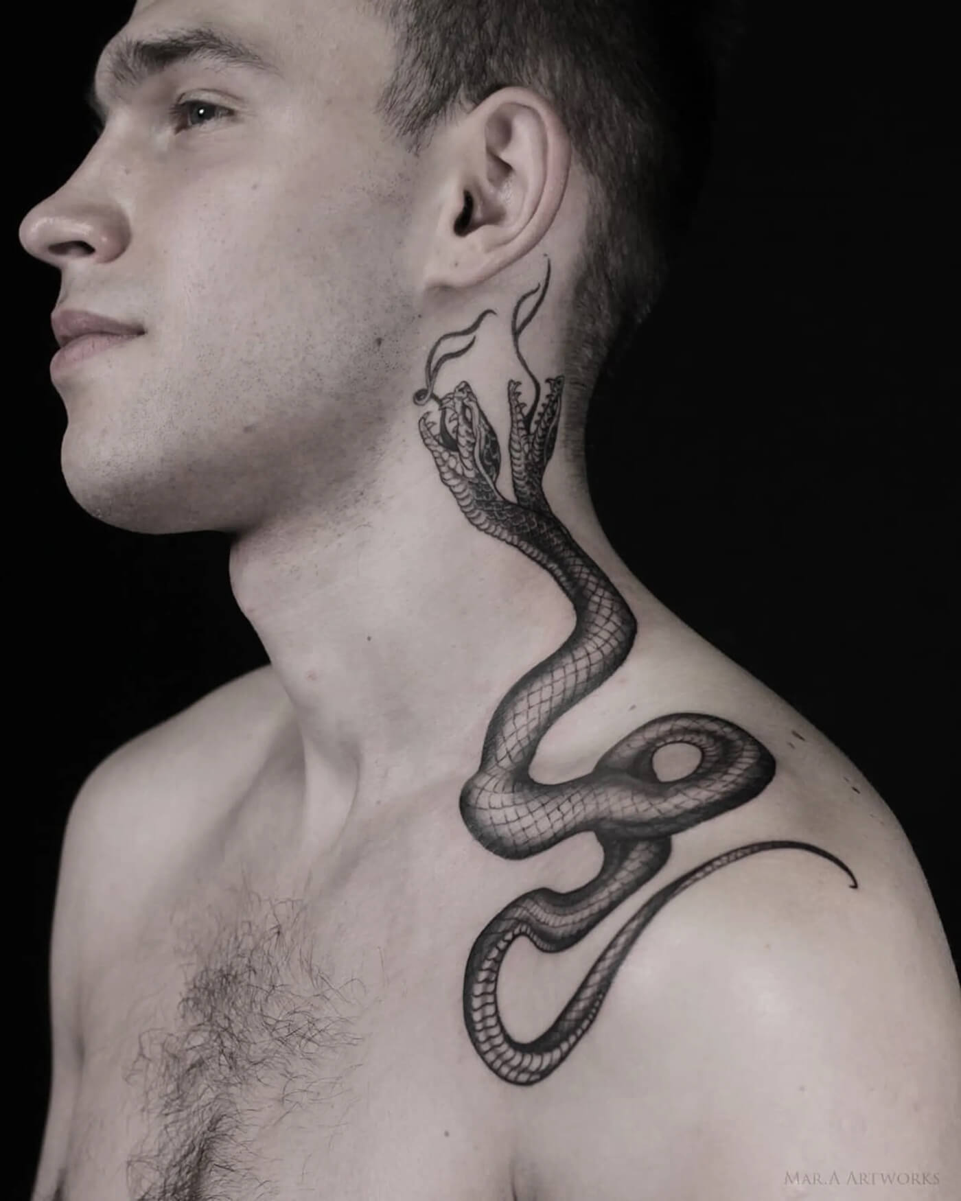 snake side neck tattoo